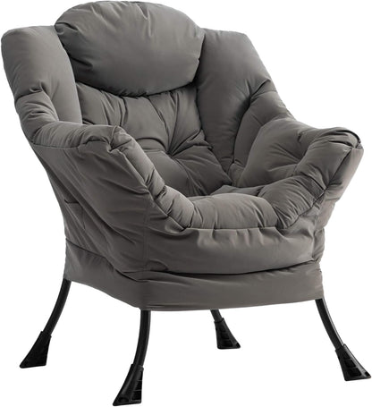 Luie stoel lounge stoel met armleuningen en zijvak relax fauteuil met moderne waterproof stof en stalen frame, Grijs