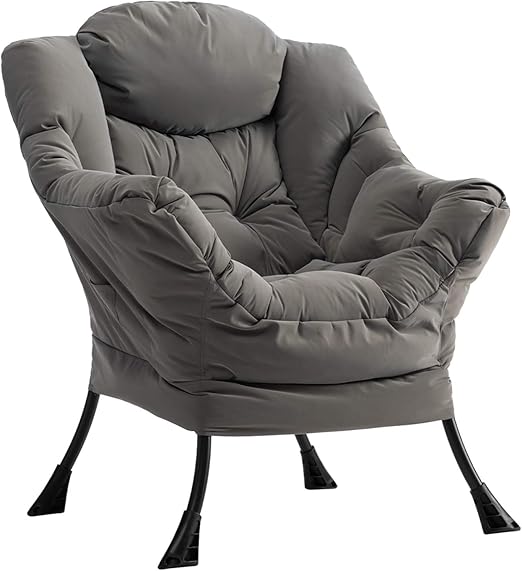 Lazy chair lounge chair with armrests and side pocket relax recliner with modern waterproof fabric and steel frame, Grey - QUORE