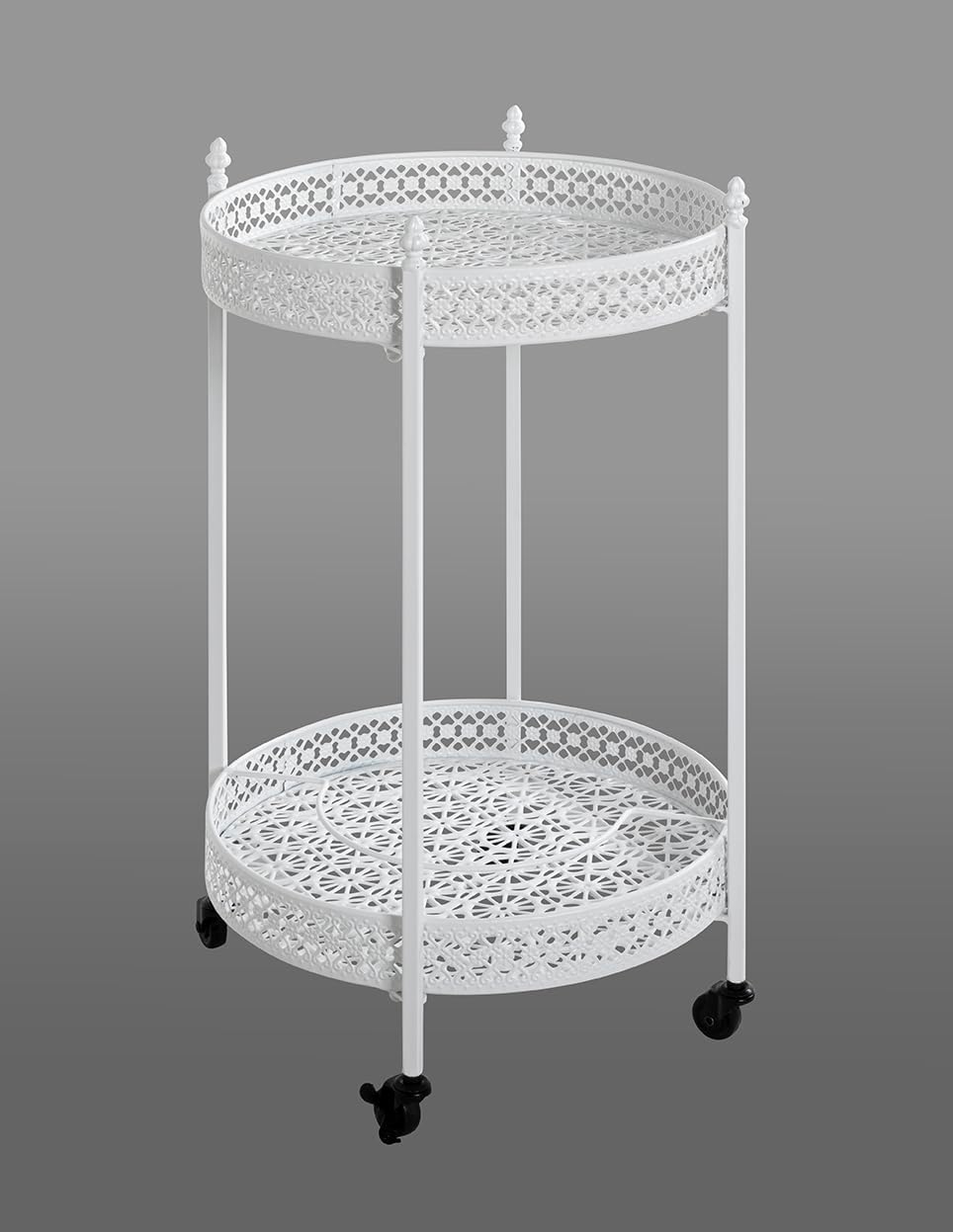 HAKU Serveerwagen wit, metaal - Maat: H 74 cm x Ø 45 cm, Stijl: Kustmeubilair