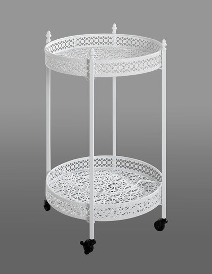 HAKU Serveerwagen wit, metaal - Maat: H 74 cm x Ø 45 cm, Stijl: Kustmeubilair