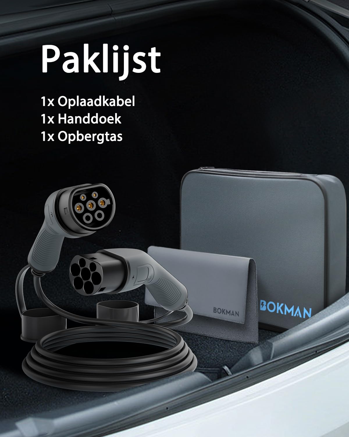 bokman EV oplaadkabel type 2, 22 kW / 32 A / driefasig / 3 meter / modus 3, hybride snellaadkabel voor elektrische voertuigen type 2 naar type 2