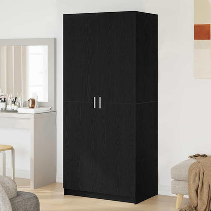 Gecheer 3333855 Wardrobe, Black Oak, 80 x 51 x 180 cm, Material Storage Cabinet with Clothes Rail for Bedroom, Guest Room, Home, - QUORE