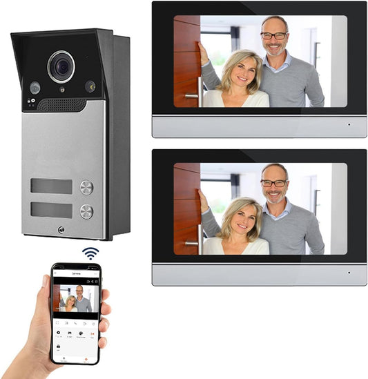 Wifi Tuya Bedrade Video Intercom 2-unit Voor Home Deurbel Video Telefoon Systeem, 7-inch Indoor Monitor Touch Screen, 1080p HD Camera Nachtzicht, Pir Motion Detection, Woning/kantoor/hotel/villa