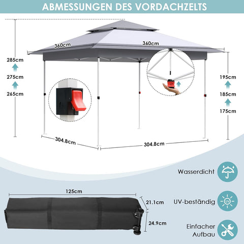 Paviljoen - Tuinpaviljoen - Partytent - Tuintent - Pop-up Kliksysteem - met 4 Muggennet Zijpanelen - Roldraagtas - Waterdicht - Stabiel - Dubbel Dak - UV-bescherming 50+ - 4 Zandzakken - voor Patio - Markt - Camping - 3.6 x 3.6 m - Grijs-Wit