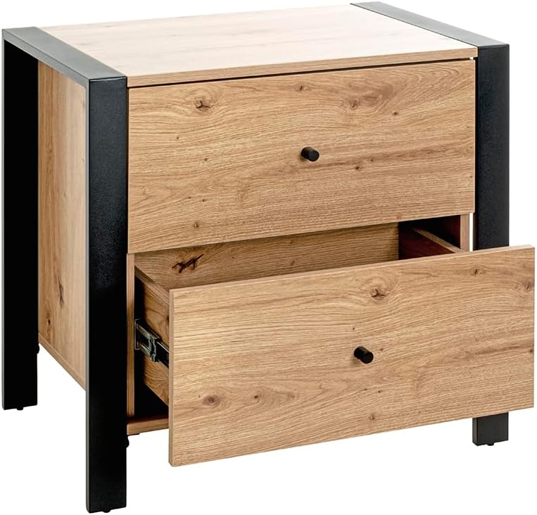HAKU Console eiken, zwart, MDF, metaal - Maat: B 60 cm x H 60 cm x D 42 cm, Stijl: Modern