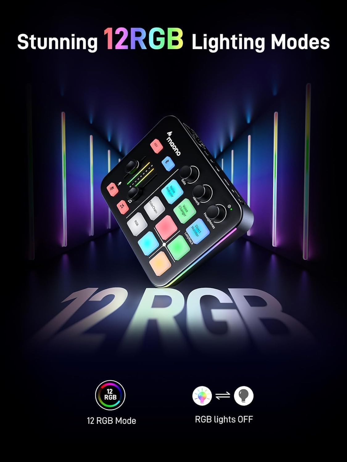 MAONO Gaming audio-mixer & audio-interface met XLR-dynamische microfoon, XLR-interface, RGB, Bluetooth – voor live streaming, podcasting & gaming (MaonoCaster G1 NEO + PD200XS)