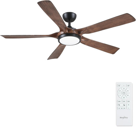 Newday Plafondventilatoren Houten Zwart,142CM Plafondventilator met verlichting en afstandsbediening Rustig, Plafondventilator groot met licht dimbaar, Ventilator Lamp Plafond