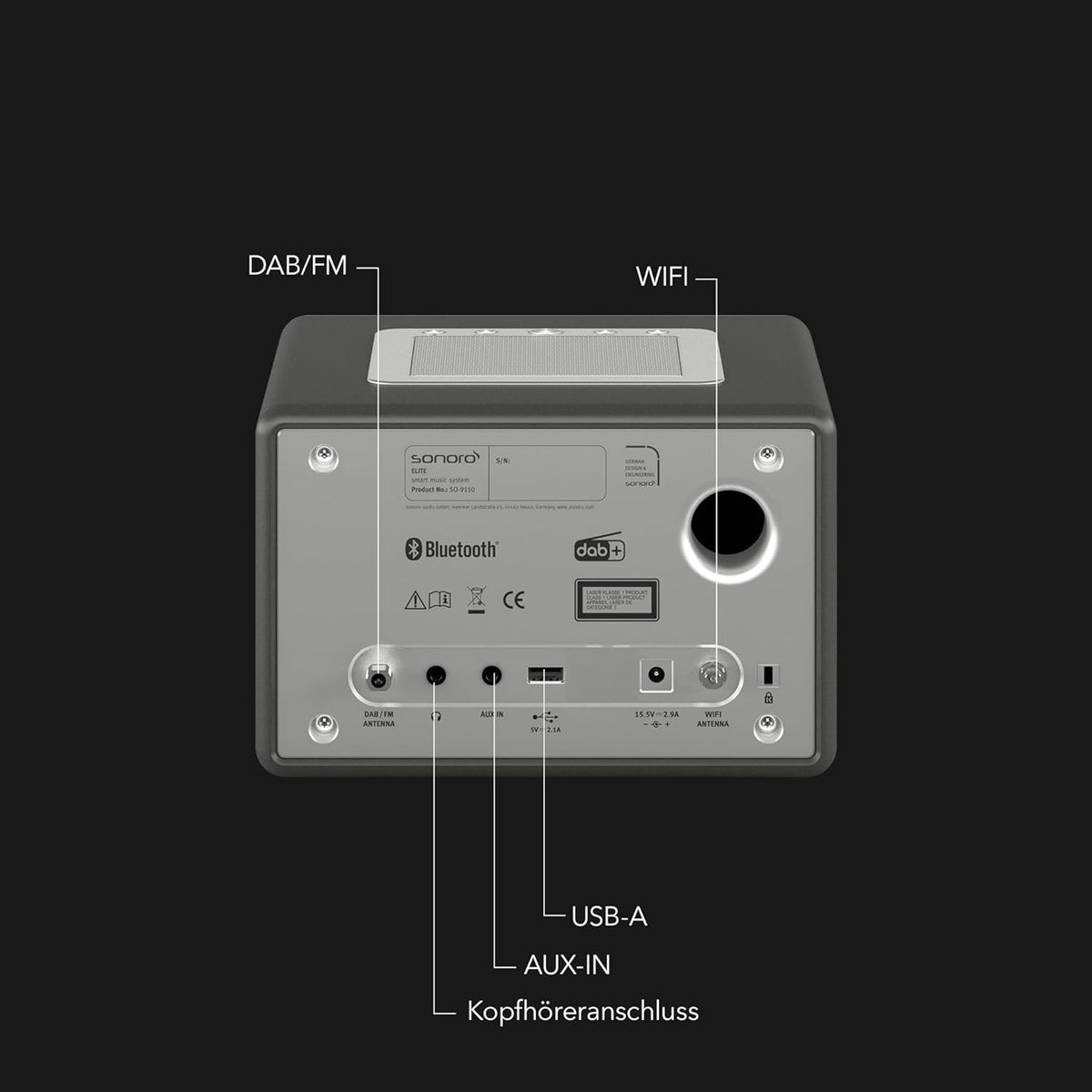sonoro Elite internetradio met cd-speler (FM, DAB Plus, Podcasts, Spotify, Amazon Music, Deezer), mat grafiet