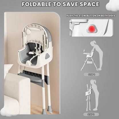 Opvouwbare Kinderstoel - Met Grote Antislipmat en Speelgoedrek - 6 Maanden plus - Grijs
