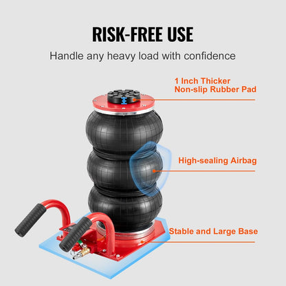 VEVOR Pneumatic Jack 3T 140-450mm Pneumatic Lifting Jack 0.8-1.0MPa Inflatable Jack 3 Air Cushions Fast Lifting Easy Portable for Repair Maintenance Car SUV Workshop Garage Red