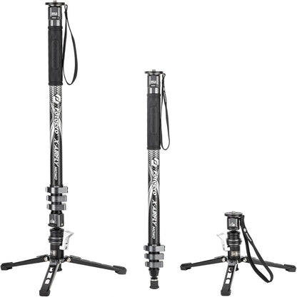 Fotopro 73-Inch Koolstofvezel Monopod met Pedaal en Voeten - 3-in-1 Professionele Carbon Fiber Travel Kit, Max 22 lbs voor DSLR Camera Stabilizer Videografie, Grijs