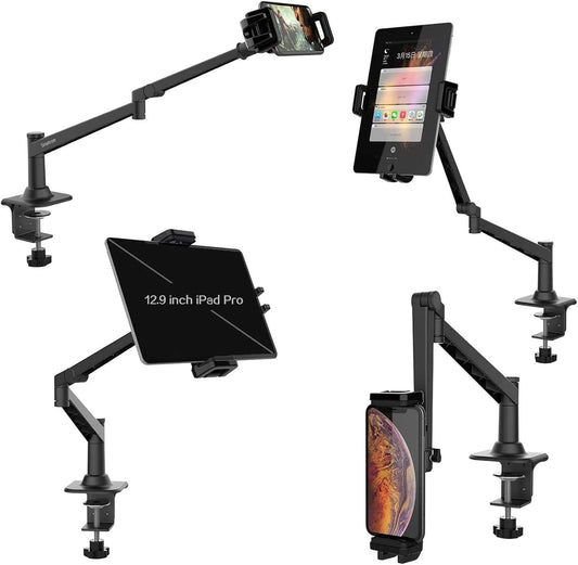 Smatree Tabletstandaard en telefoonhouder voor bureau, flexibele 360° tablethouder compatibel met 12,9 inch iPad Pro, iPad Mini/Air, iPhone 11, eBook Reader, Nintendo Switch, zwart