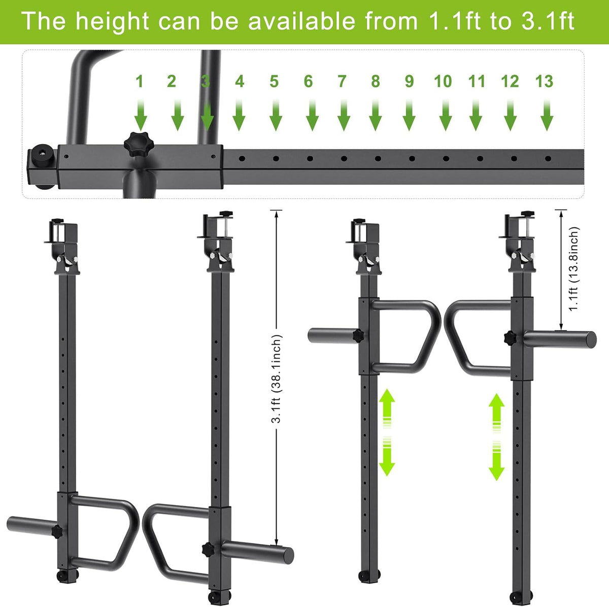 Kipika Verstelbare hefboomarmen Power Rack Stoorzendarmbevestigingen 5,1 x 5,1 cm Compatibel Olympische platen 5,1 cm Gaten 1,6 cm of 2,5 cm