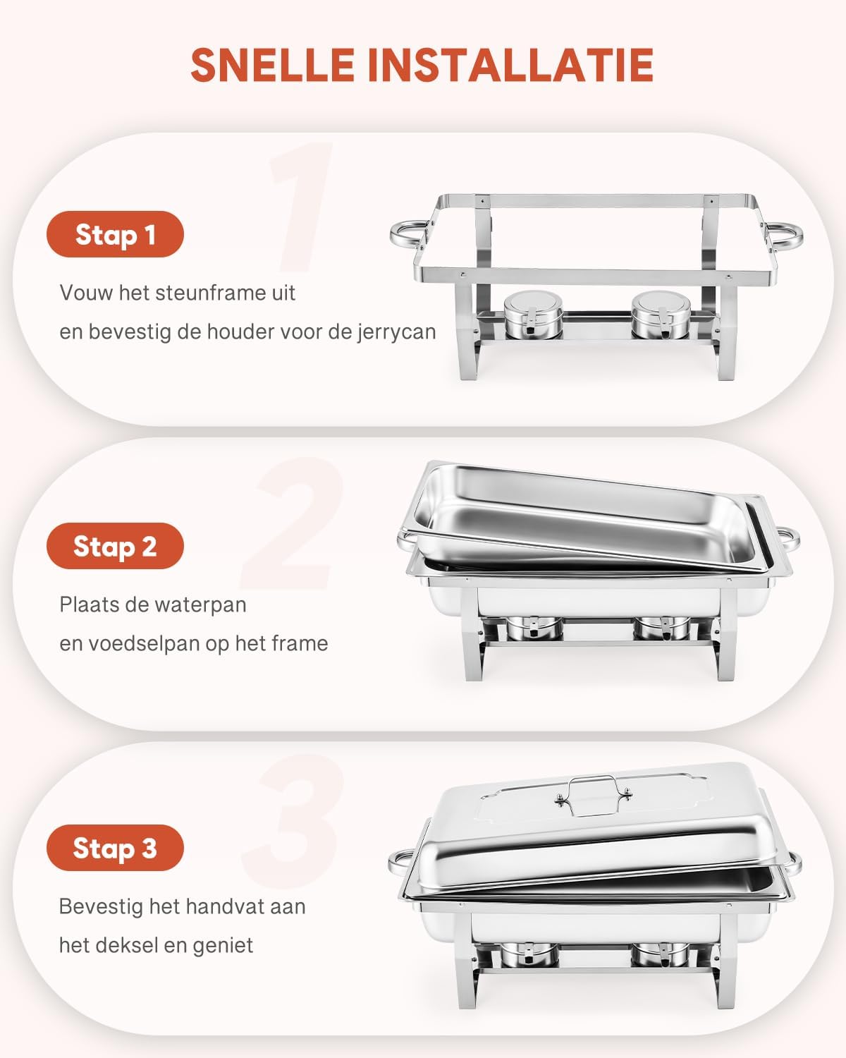 VONLUCE Chafing Dish Voedselverwarming, 9 l, 4 stuks roestvrijstalen warmtetank voor warmtetrank, roestvrijstalen buffetset, voor catering, buffet en feesten (zilver)