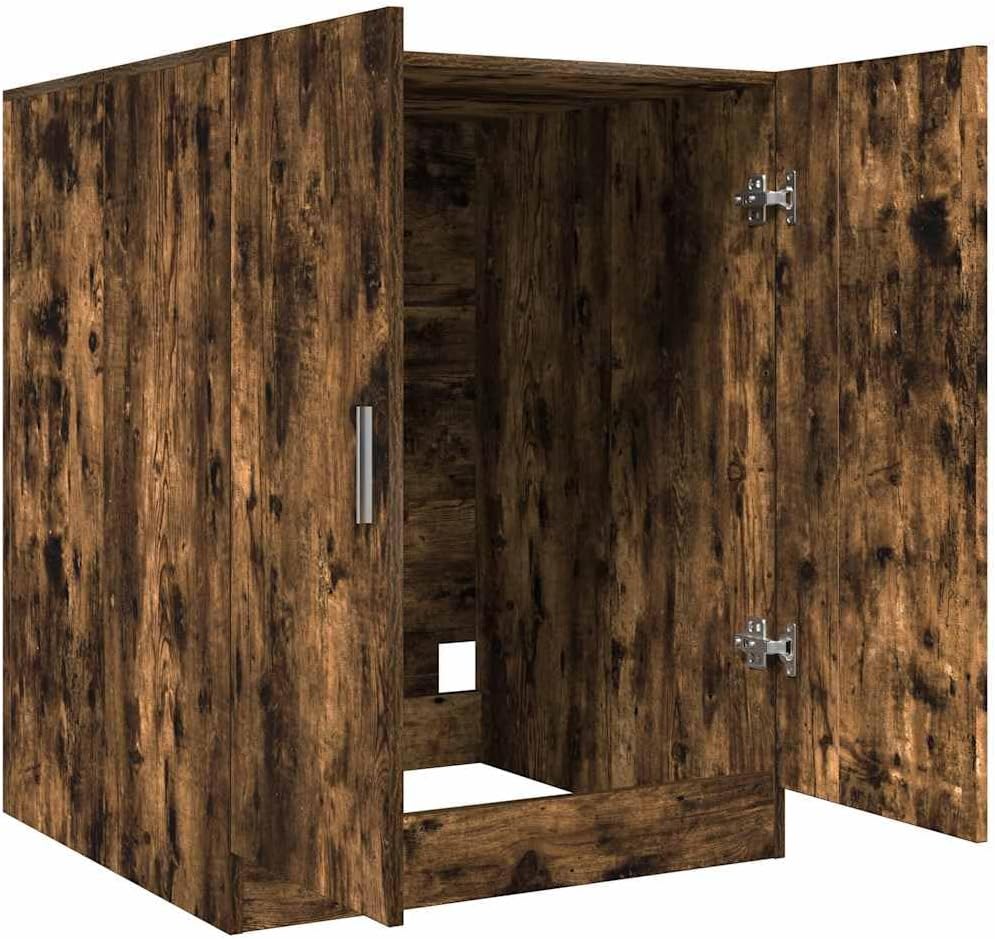 Wasmachinekast – Badkamerkast – Opbergkast – Kast – Waskast – Gerookt Eiken – Stevig Bemaakt Hout – Compact 71x71,5x91,5 cm