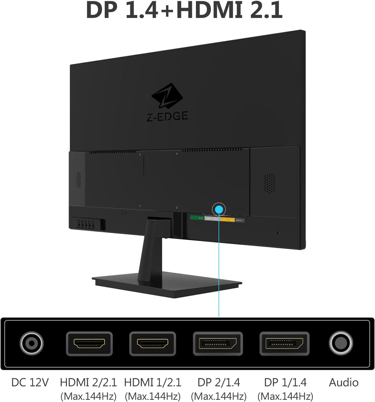 Z-Edge PC Monitor 28'' 144Hz, 4K UHD (3840x2160), IPS Panel, 4ms, 16:9 LED Monitor, Adaptive Sync, Adjustable Tilt, 178° Viewing Angle, 2×HDMI2.1 & 2×DP1.4, VESA 100 * 100mm (DP cable included)