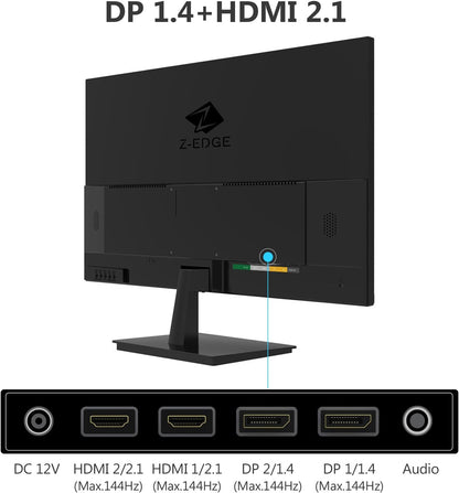 Z-Edge PC Monitor 28'' 144Hz, 4K UHD (3840x2160), IPS Panel, 4ms, 16:9 LED Monitor, Adaptive Sync, Adjustable Tilt, 178° Viewing Angle, 2×HDMI2.1 & 2×DP1.4, VESA 100 * 100mm (DP cable included)