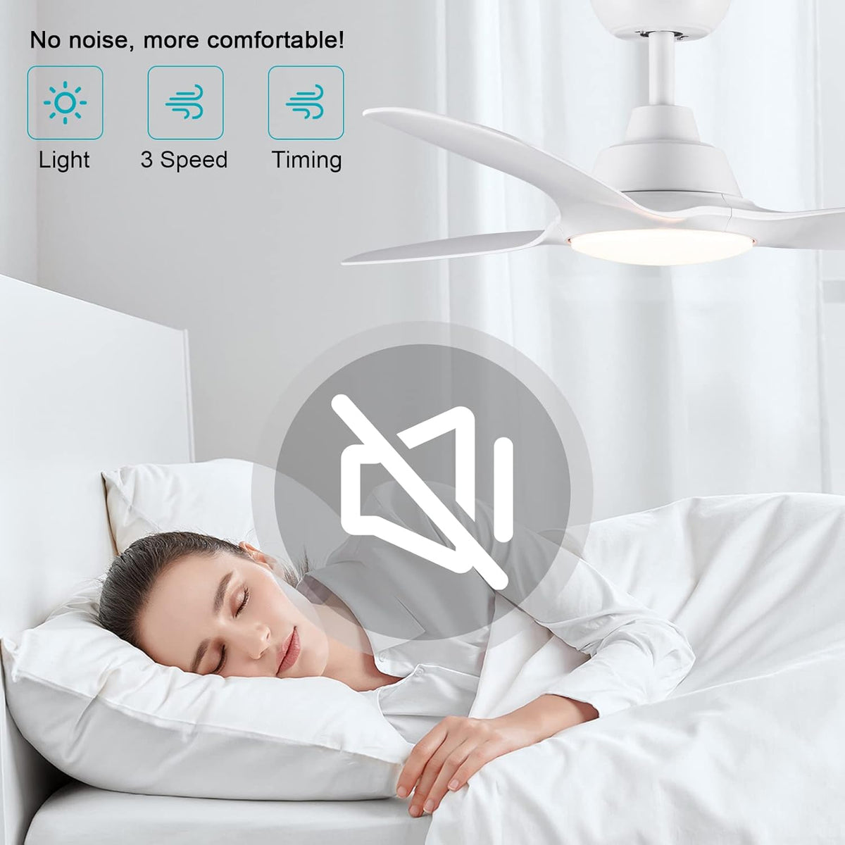 CJOY Plafondventilator met licht en afstandsbediening, 107 cm, wit, plafondventilator, dimbaar, DC, 6 snelheden, 3CCT-geheugen, slaapmodus, voor slaapkamer/woonkamer