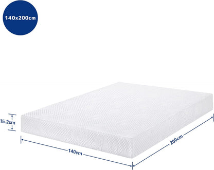 Olee sleep 15 cm Memory Foam Matras/Koud gelschuim/Öko-Tex/CertiPUR-US/comfortabel matras / 3 lagen / 140 x 200 cm/Full/Wit