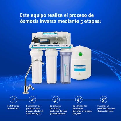 Nature Water Professionals Omgekeerde osmose-uitrusting, 5 niveaus, capaciteit voor 6 l, incl. 75 GPD-membraan, watertank, pomp en filter