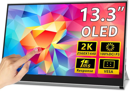 OLED Monitor, Portable, 13.3 Inches, 2K 2560 x 1440, Portable Touchscreen, Eye Care (OLED 2560 x 1440 Touch, 13.3 Inch) - QUORE