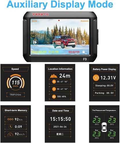 Auto Dashcam – Dashboardcamera – Autocamera – Rijregistratiecamera – Camera Voor Auto – Dubbele Voor- En Achtercamera Met 4 Inch Scherm – 1080P Full HD En Realtime TPMS Bandenspanningsbewaking