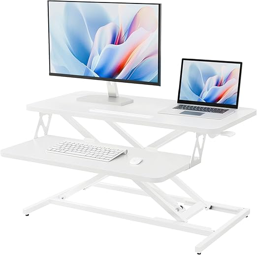Verstelbare Bureau-Opzet – Zit-Sta Bureau – Desk Converter – Werkstation – Bureau Verhoger – Hoogte Verstelbaar 13,5-52 CM – Ruim Werkoppervlak 80x40 CM – Wit