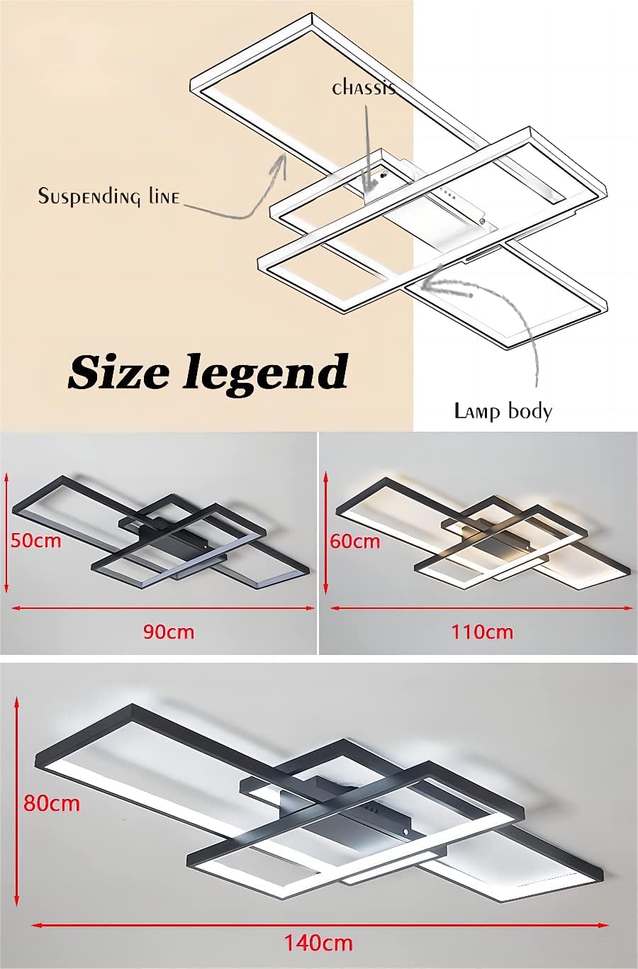 LED Plafondlamp, Moderne LED-Plafondlamp Wit 110cm met Afstandsbediening, Dimbaar Geometrisch Design Smart Lampen Woonkamer Plafond, Plafondverlichting voor Kantoor, Keuken, Slaapkamer