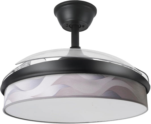 Abrila - Moderne DC-ventilator | kleur zwart met drie afneembare ABS-vleugels en grijze golfdiffuser | 6 instelbare snelheden | 3 lichttemperaturen | met timer en afstandsbediening inbegrepen