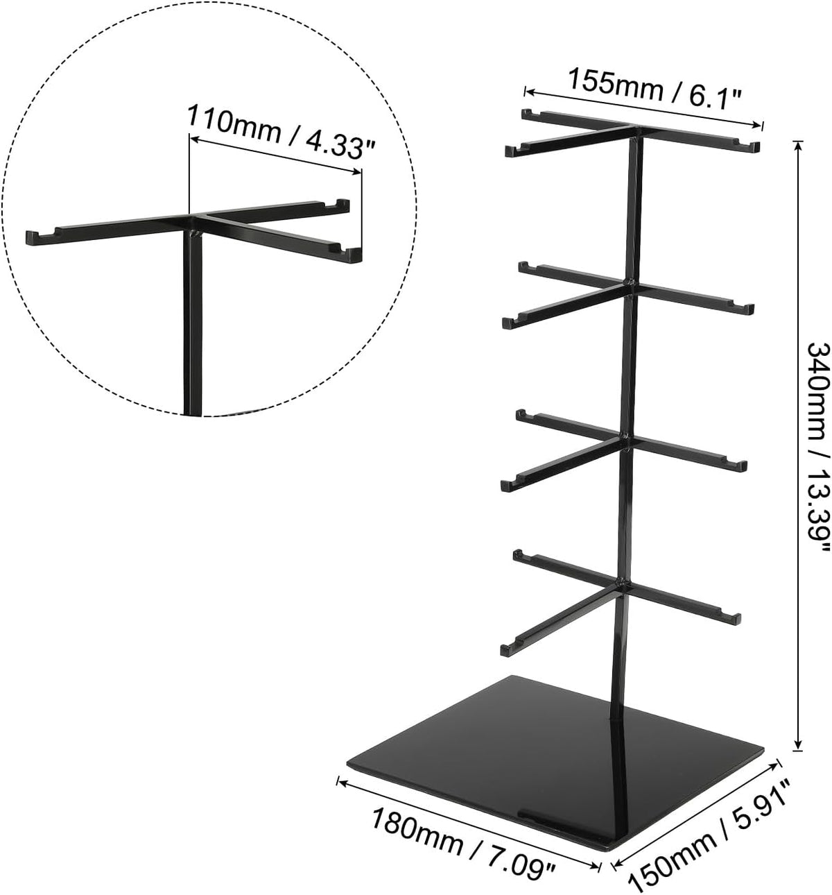Zonnebril-Display Zwart – Zonnebrilhouder, Brillenstandaard, Brillendisplay, Brilhouder – 4 Niveaus, Roestvrij Staal