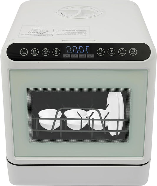 Tafelvaatwasser voor 4-6 couverts, 6 liter, geïntegreerd waterreservoir, mini-vaatwasser met zonder wateraansluiting, 4 reinigingsprogramma's, touch-control en led-display, compacte vaatwasser - QUORE