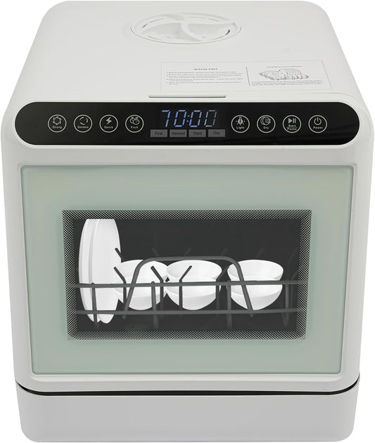 Tafelvaatwasser, mini-vaatwasser met waterreservoir (6L), 4 programma's incl. heteluchtdrogen en sterilisatie (72 °C), voor 4-6 personen, plug & play, voor keuken/camper, 41 x 46 cm - QUORE