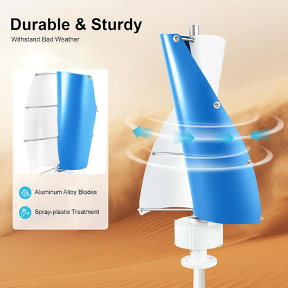 OUKANING Vertical Wind Turbine Complete Set with Control Unit Spiral Design 100W 12V 24V Wind Generator Vertical Permanent Magnet Rotor Generator (12V, White & Blue) - QUORE