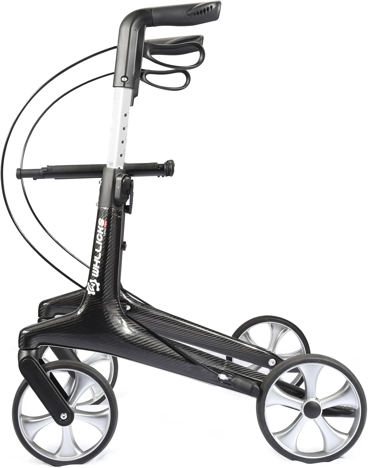 Carbon rollator, opvouwbaar en licht, met zitting, smalle rollator voor woning, opvouwbare rollatoren voor ouderen met een gewicht van 6 kg, handgreep, verstelbare hoogte 78-98 cm (Zwart)