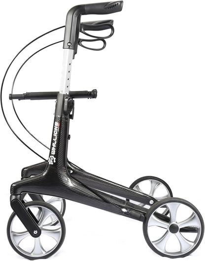 Carbon rollator, opvouwbaar en licht, met zitting, smalle rollator voor woning, opvouwbare rollatoren voor ouderen met een gewicht van 6 kg, handgreep, verstelbare hoogte 78-98 cm (Zwart)