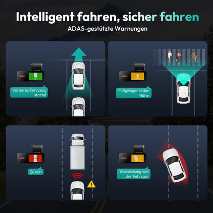 BOTSLAB 4K STARVIS Dashcam Auto voor en achter, wifi-autocamera, dashcam met GPS, ADAS, spraakbediening, gratis 64 GB kaart, nachtzicht, WDR, 2,45 inch IPS, 24/7 parkeerbewaking, loop-opname