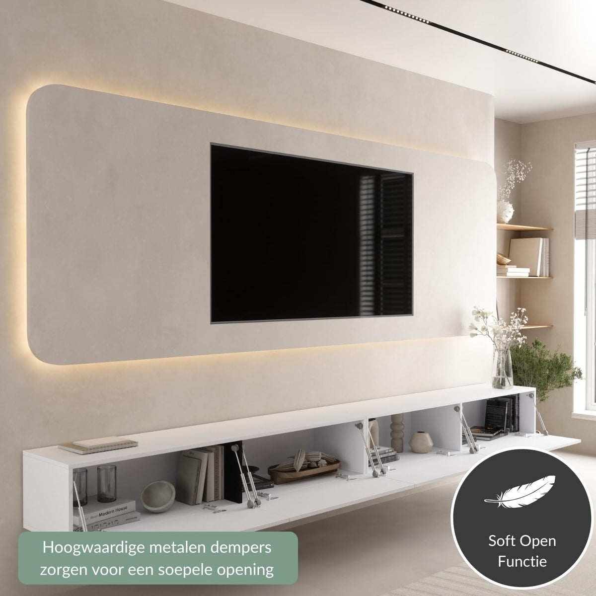 Planetmöbel West TV Cabinet, TV Table 320 cm Long, TV Cabinet Hanging or Standing for Living Room, 2X TV Wall Cabinet 37.8 x 160 x 30 cm, White - QUORE