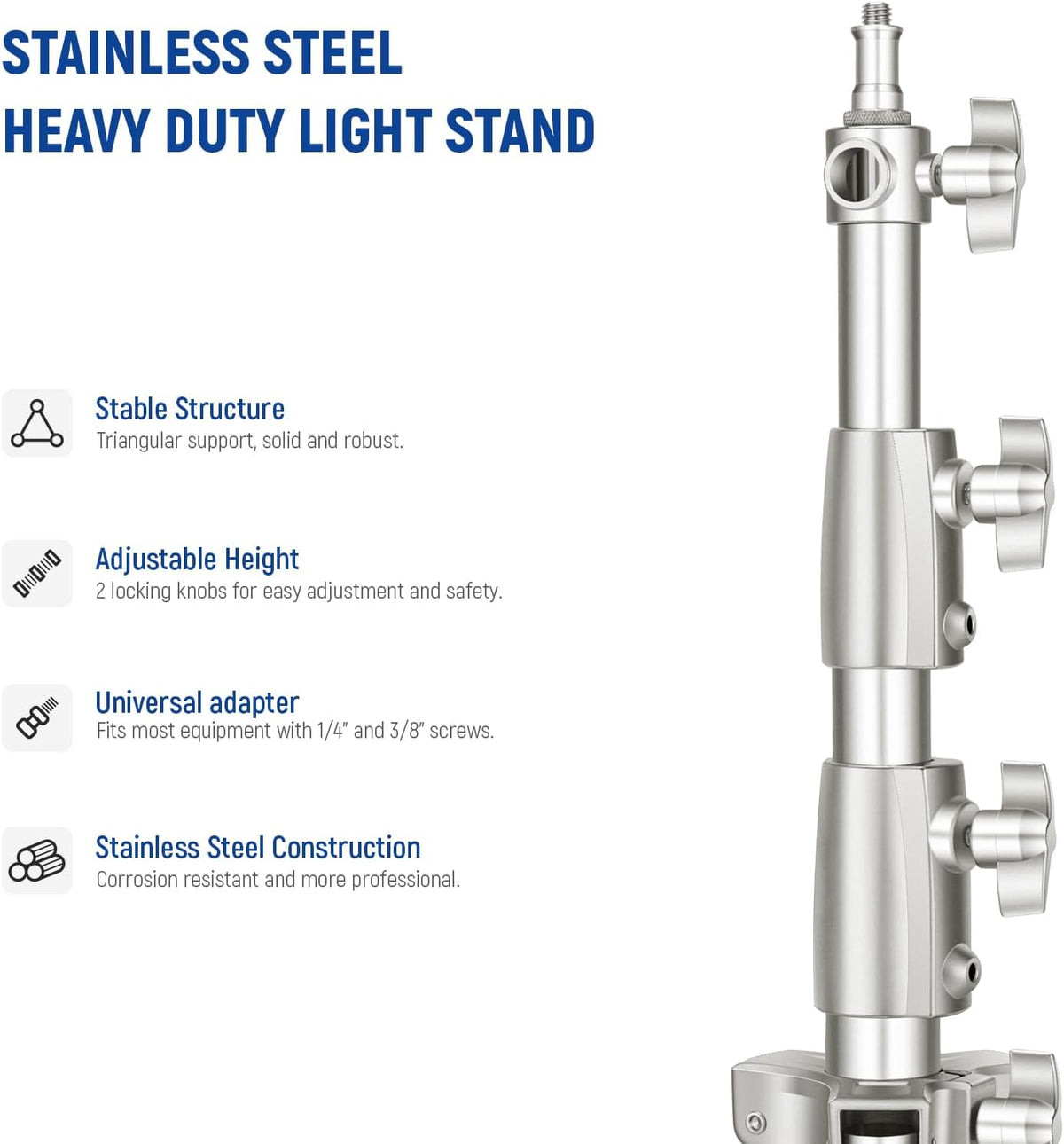 NEEWER 2 stuks 9 ft roestvrijstalen lichtstandaards, veergedempte zware fotografie statief standaard met 1/4 "-3/8" adapter voor stroboscoop-video-ringlicht, monolight softbox, 22 lbs maximale