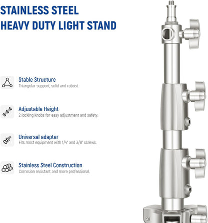 NEEWER 2 stuks 9 ft roestvrijstalen lichtstandaards, veergedempte zware fotografie statief standaard met 1/4 "-3/8" adapter voor stroboscoop-video-ringlicht, monolight softbox, 22 lbs maximale