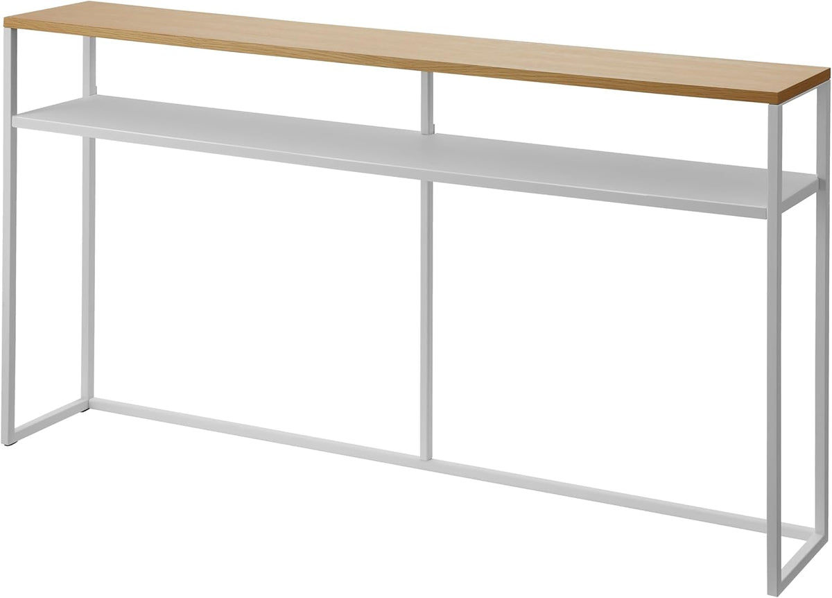Yamazaki 2028 TOWER Console Table with Shelf, white, Steel/Wood, 126 x 20.5 x 65 cm