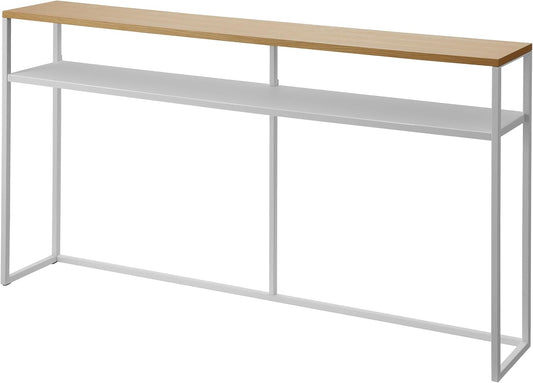 Yamazaki 2028 TOWER Console Table with Shelf, white, Steel/Wood, 126 x 20.5 x 65 cm