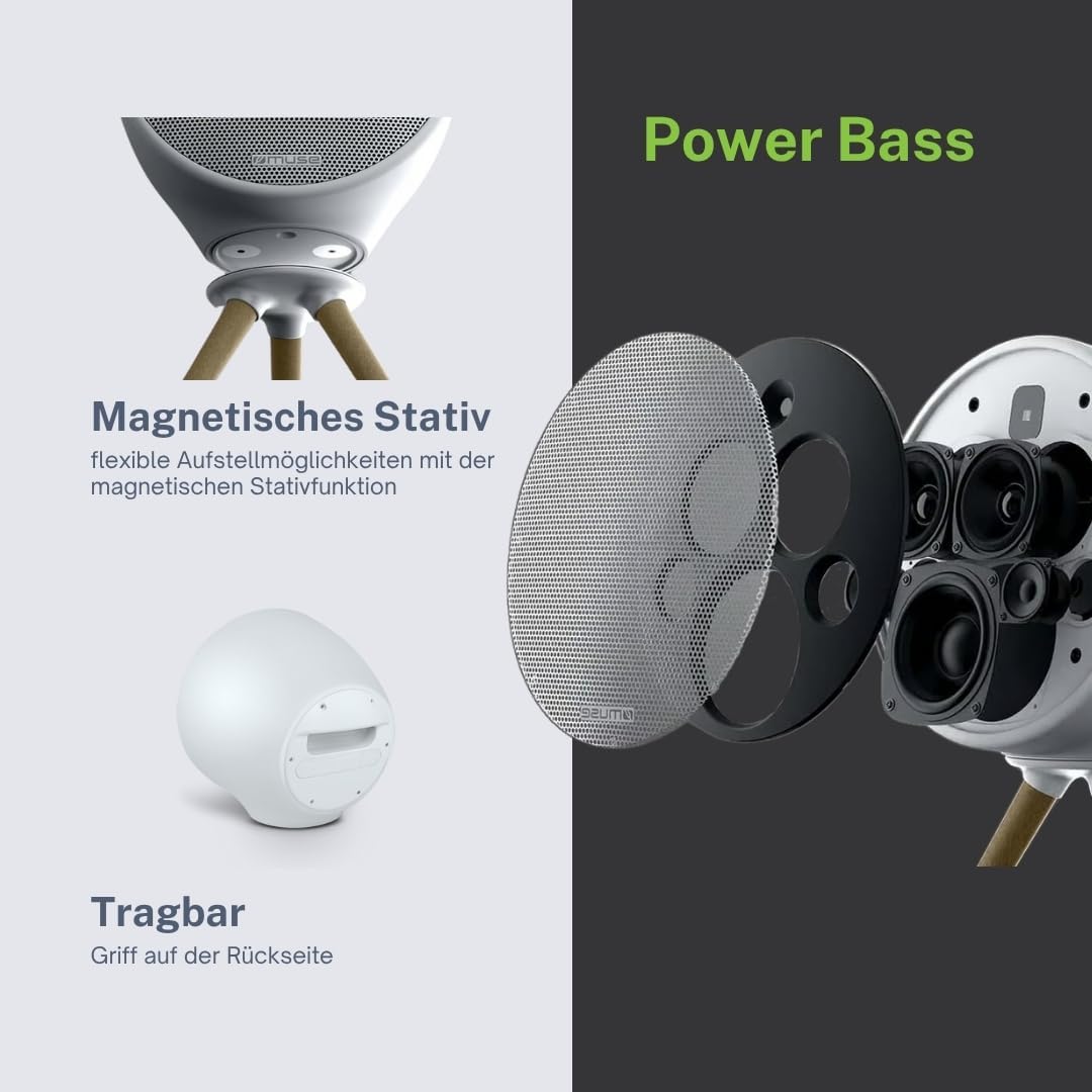 MUSE ML-655 BT Draagbare HiFi-luidspreker met magnetisch statief en sfeerlicht (RGB), bluetooth, grote batterij van 6600 mAh