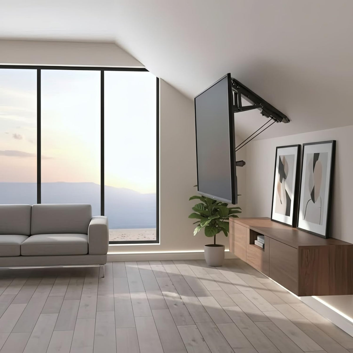 Maclean Elektrische TV-Plafondbeugel 32-70" voor plafond & schuine daken | Traploos kantelbaar tot 75° | Afstandsbediening | Max. 35 kg | VESA 600x400 (Plafondbeugel)
