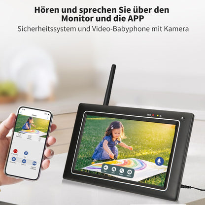 SecuFirst Bewakingscamera voor buiten, kit met binnenmonitor, 7-inch touchscreen, 2TB uitbreidbaar geheugen, zonder wifi, 2K camerabewaking, 32GB lokaal geheugen.