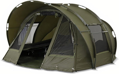Lucx Leopard Bivvy vistent voor personen, karpertent voor 2 tot 3 mannen, visserstent Carp Dome Fishing Tent 10.000 mm, olijfgroen, 1-3 tent