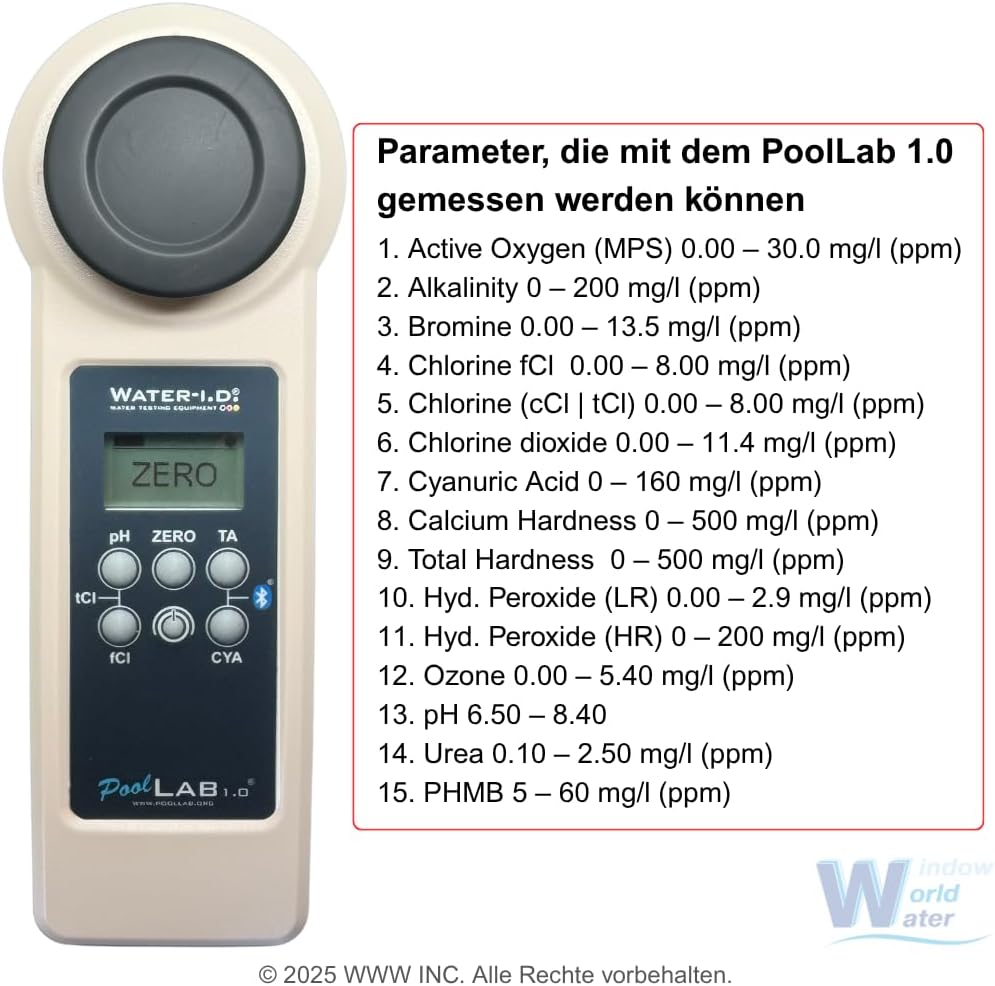 Elektronische Watertester – Zwembadtester – Spa Tester – Watertestapparaat – Watermeter – Meet 15 Waterparameters – Bluetooth Met App