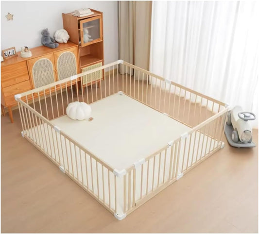 Kaëru Wooden Playpen for Babies – Baby Park – Crawling Box – Safe and spacious play area – 180x180x61cm – With white connectors – Perfect for crawling and playing - QUORE