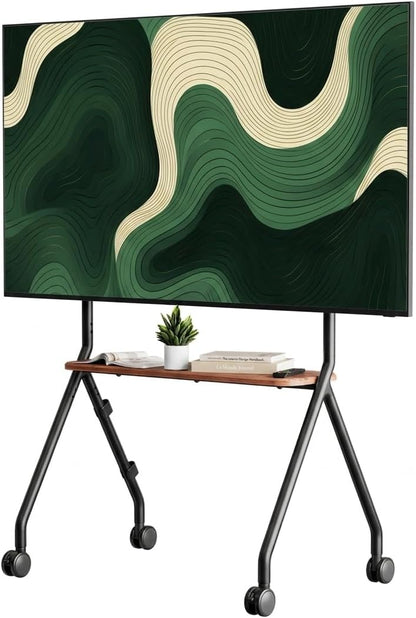Tv-standaard oprolbaar voor 49-80 inch televisie, 50 kg draagkracht, portret- en landschapsformaat, stabiele mobiele tv-wagen met plank, max. VESA 600x400mm (zwart)