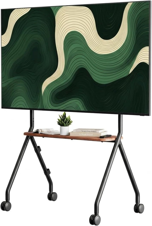 Tv-standaard oprolbaar voor 49-80 inch televisie, 50 kg draagkracht, portret- en landschapsformaat, stabiele mobiele tv-wagen met plank, max. VESA 600x400mm (zwart)