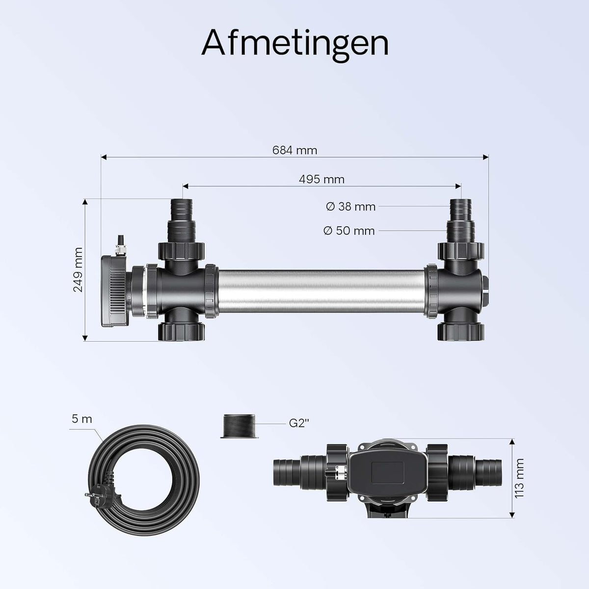 SunSun CUV-755 vijverzuivering waterzuiveraar RVS lichtfilter 55W